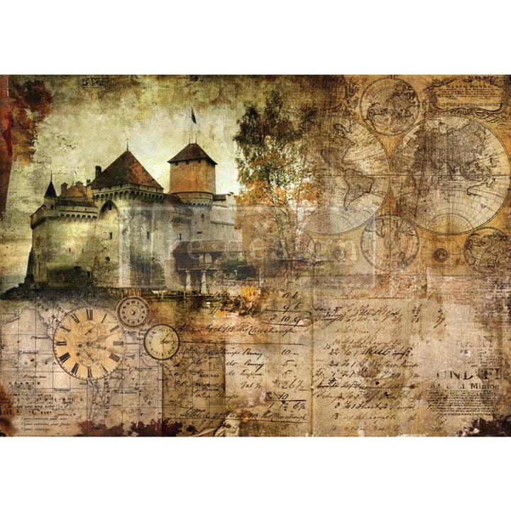 NEW! HILLTOP CASTLE Redesign A1 Decoupage Rice Paper (59.44cm x 84.07cm) - Rustic Farmhouse Charm