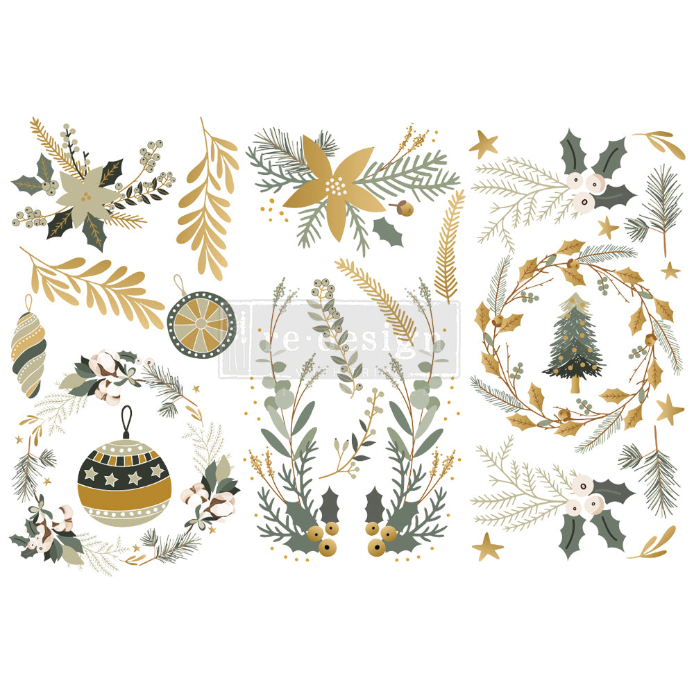 NEW! HOLIDAY SPIRIT Redesign Transfer (3 sheets, each 15.24cm x 30.48cm) - Rustic Farmhouse Charm