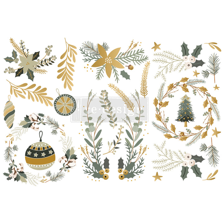 NEW! HOLIDAY SPIRIT Redesign Transfer (3 sheets, each 15.24cm x 30.48cm) - Rustic Farmhouse Charm
