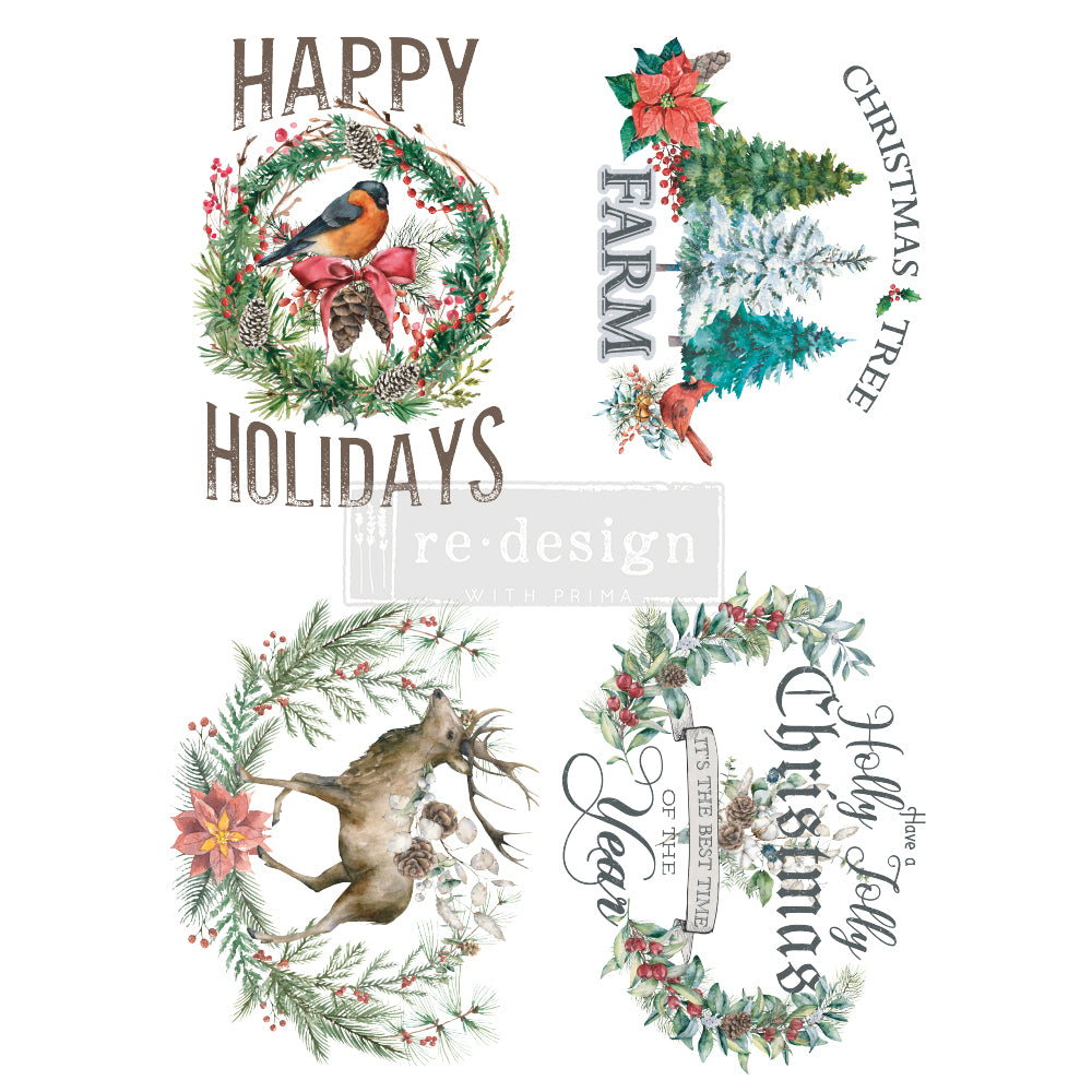 NEW! HOLLY JOLLY XMAS Redesign Transfer (88.9cm x 60.96cm) - Rustic Farmhouse Charm