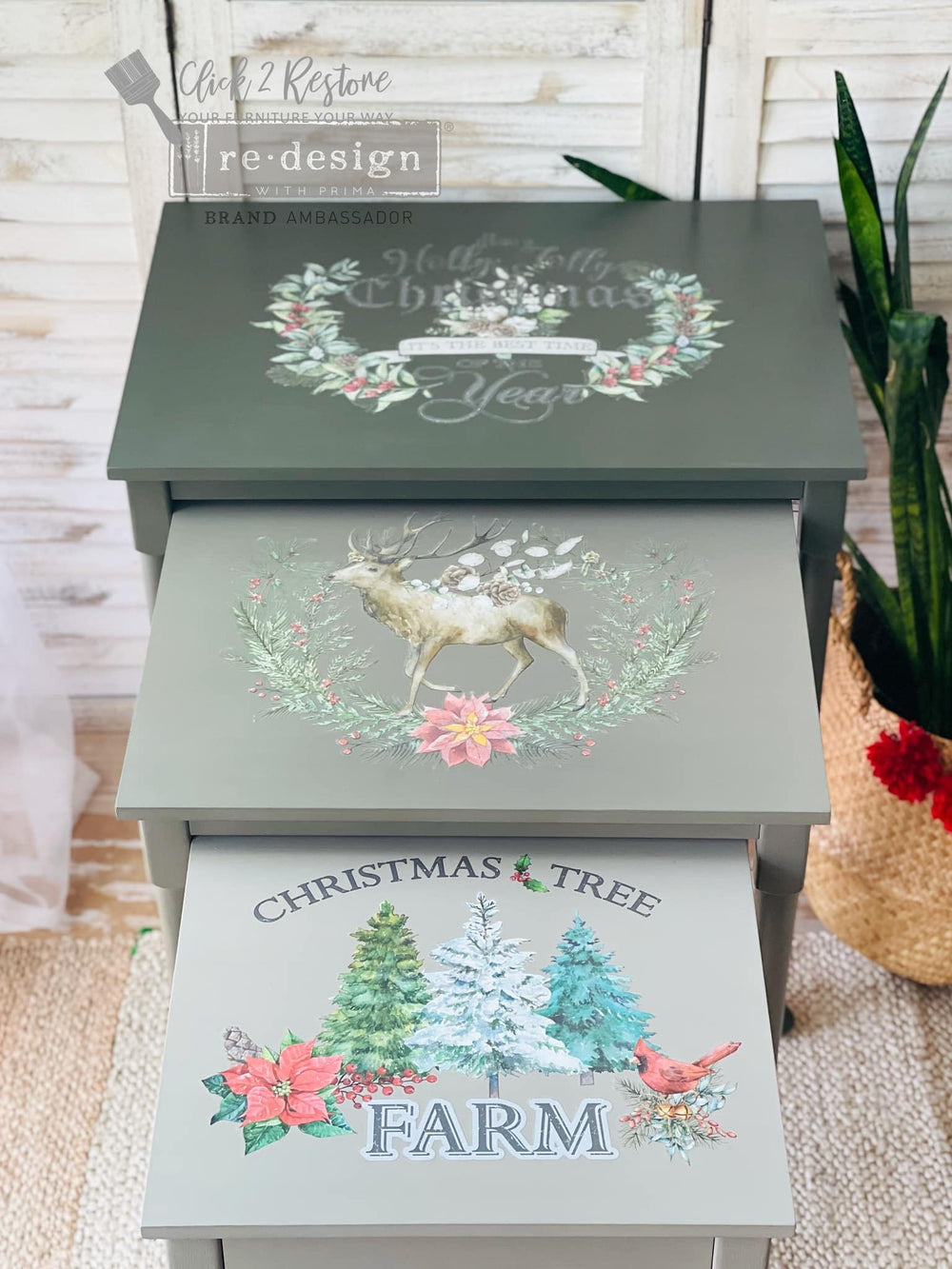 NEW! HOLLY JOLLY XMAS Redesign Transfer (88.9cm x 60.96cm) - Rustic Farmhouse Charm