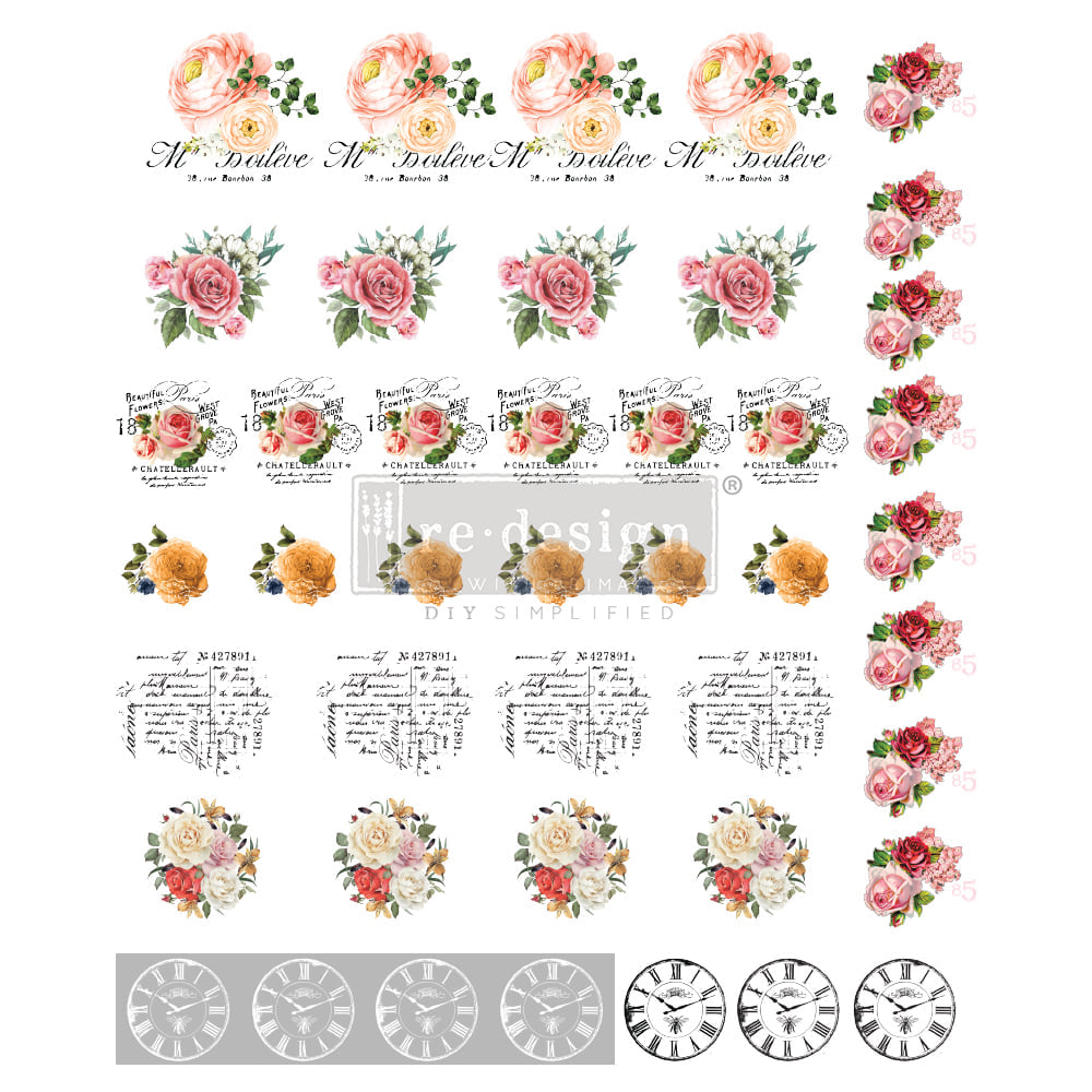 VINTAGE ROSE Redesign Knobs Transfer 27.94cm x 22.86cm - Rustic Farmhouse Charm