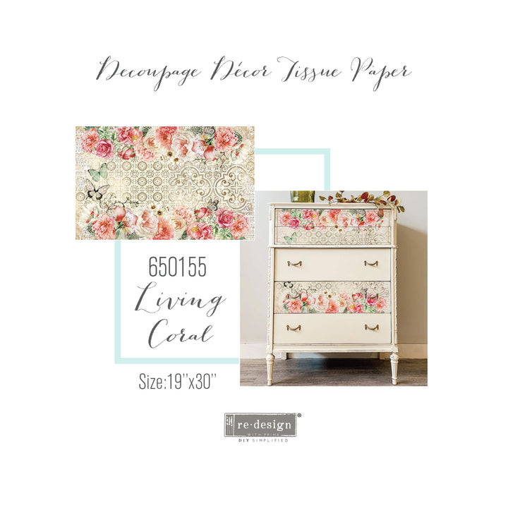 LIVING CORAL Redesign Decoupage Paper (76.2cm x 48.26cm) - Rustic Farmhouse Charm