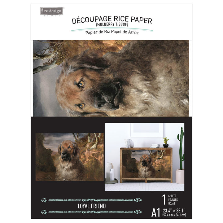 NEW! LOYAL FRIEND Redesign A1 Decoupage Rice Paper (59.44cm x 84.07cm) - Rustic Farmhouse Charm