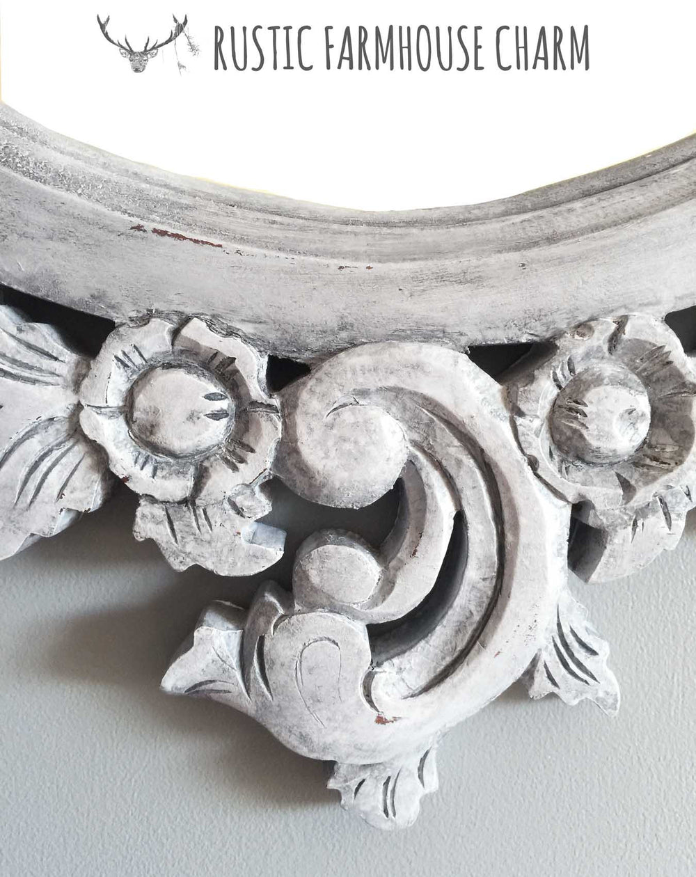 Large Ornately Carved Oval Mirror - Rustic Farmhouse Charm