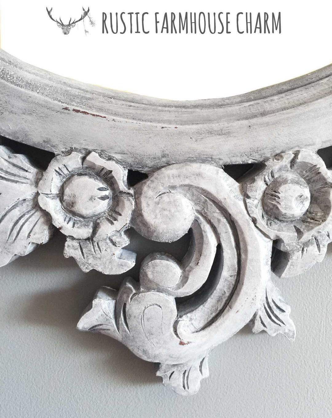 Large Ornately Carved Oval Mirror - Rustic Farmhouse Charm