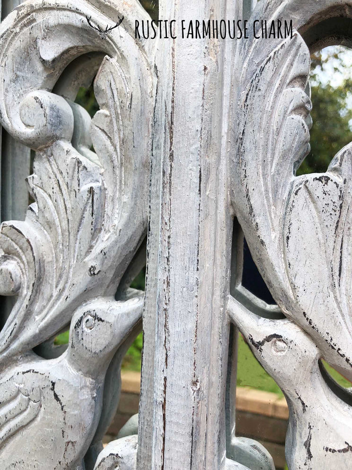 Mirror with Carved Birds Doors - Rustic Farmhouse Charm