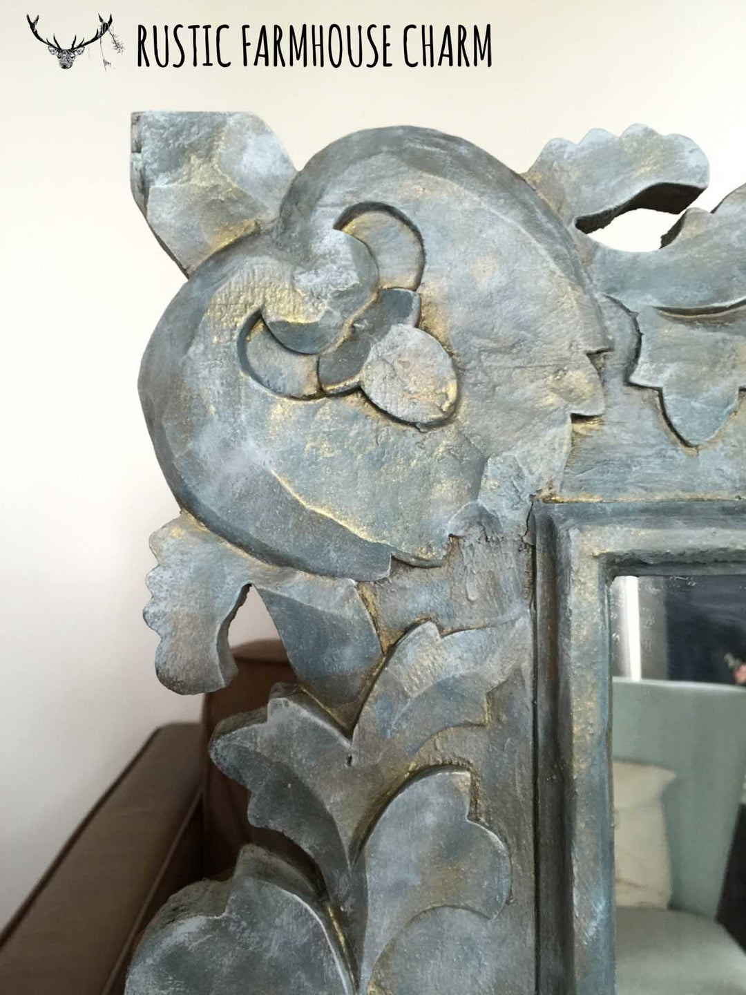 XL Ethereal Stone Ornate Mirror - Rustic Farmhouse Charm
