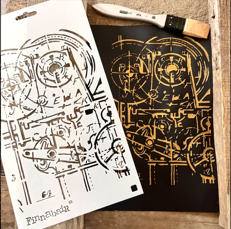 MACHINERY Redesign Stencil 9" x 13.5" - Rustic Farmhouse Charm