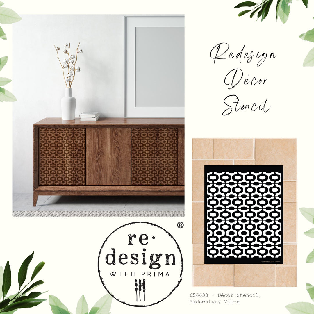 MID-CENTURY VIBES Redesign Stencil 50.8cm x 40.64cm - Rustic Farmhouse Charm