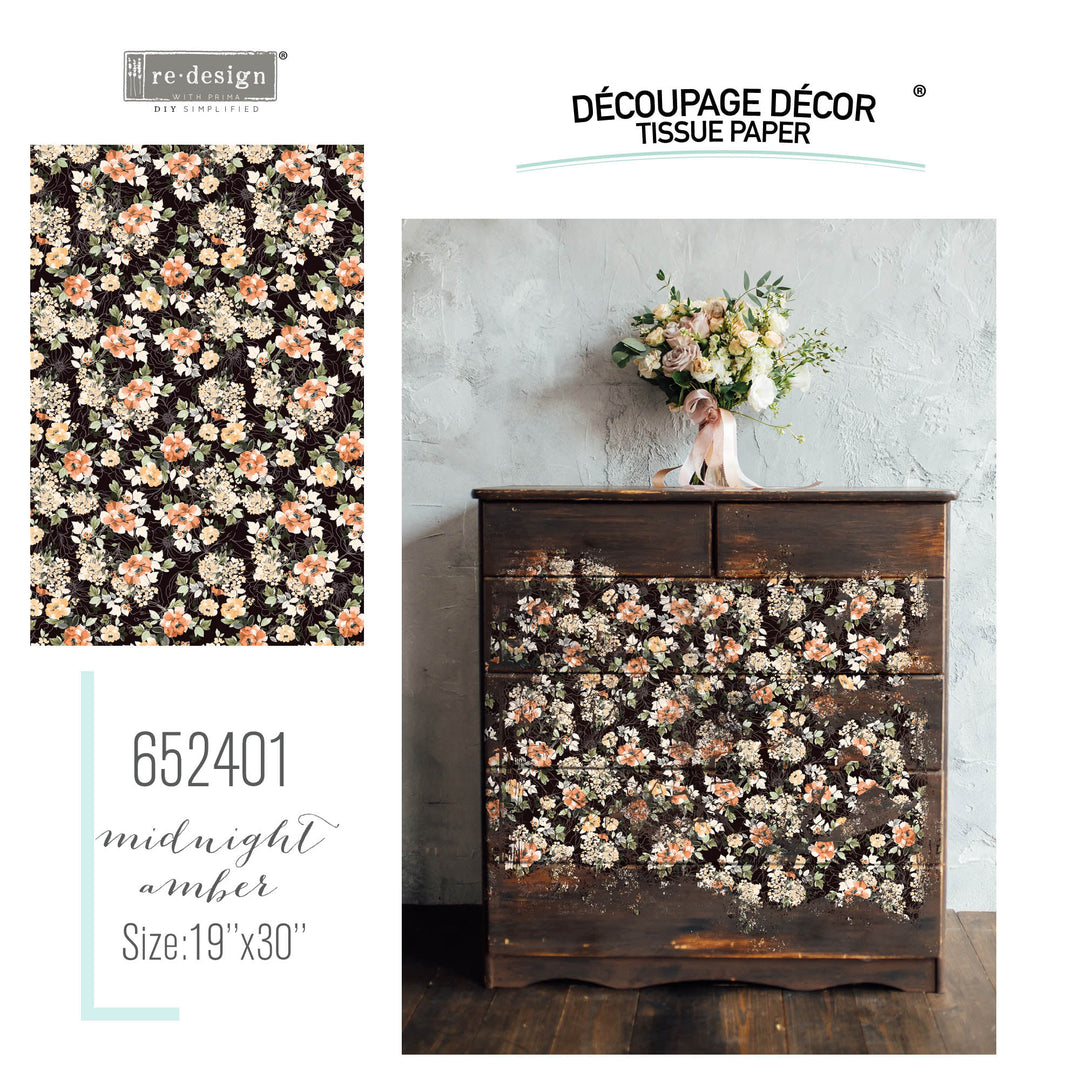 MIDNIGHT AMBER Redesign Decoupage Tissue Paper 48.26cm x 76.2cm - Rustic Farmhouse Charm