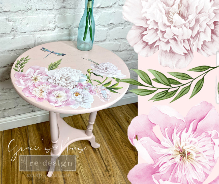 MORNING PEONIES Redesign Transfer (3 sheets, each 15.24cm x 30.48cm) - Rustic Farmhouse Charm
