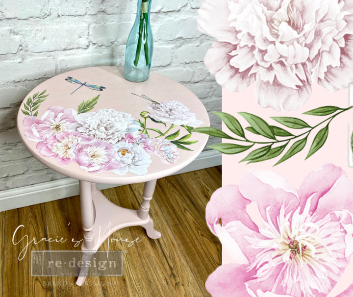 MORNING PEONIES Redesign Transfer (3 sheets, each 15.24cm x 30.48cm) - Rustic Farmhouse Charm