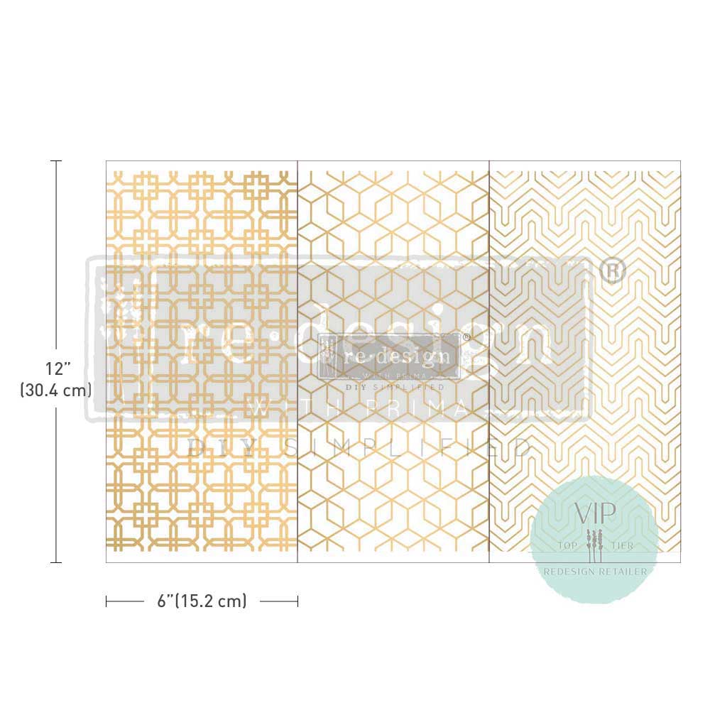 MOTIF GEOMETRIQUE Redesign Small Transfer (3 sheets, each 15.24cm x 30.48cm) - Rustic Farmhouse Charm