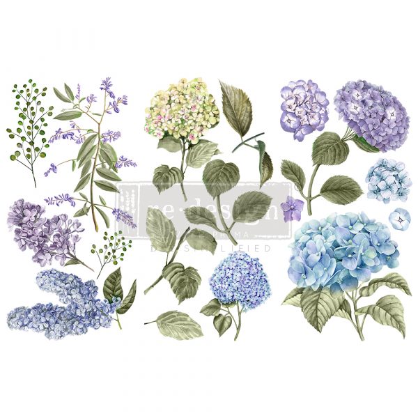 MYSTIC HYDRANGEA Redesign Transfer (3 sheets, each 15.24cm x 30.48cm) - Rustic Farmhouse Charm