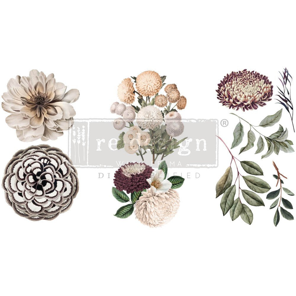 NEW! NATURAL FLORA Redesign Transfer (3 sheets, each 15.24cm x 30.48cm) - Rustic Farmhouse Charm