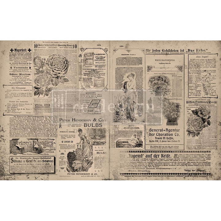 NEW! NEWSPRINT Redesign Decoupage Tissue Paper 48.26cm x 76.2cm - Rustic Farmhouse Charm