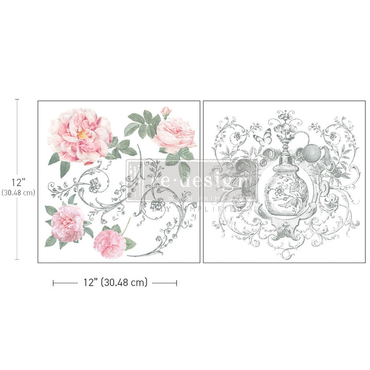 NEW! Redesign Maxi Transfer - ODEUR DE ROSE (2 sheets, each 30.48cm x 30.48cm) - Rustic Farmhouse Charm