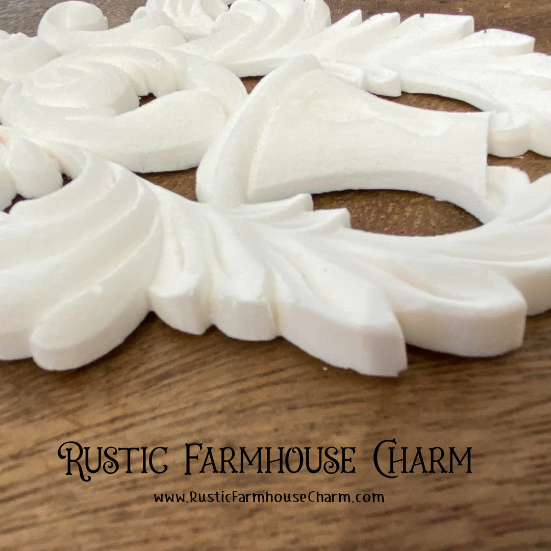 ORNAMENTAL FLEUR Resin Applique (unpainted) 15cm x 15cm - Rustic Farmhouse Charm