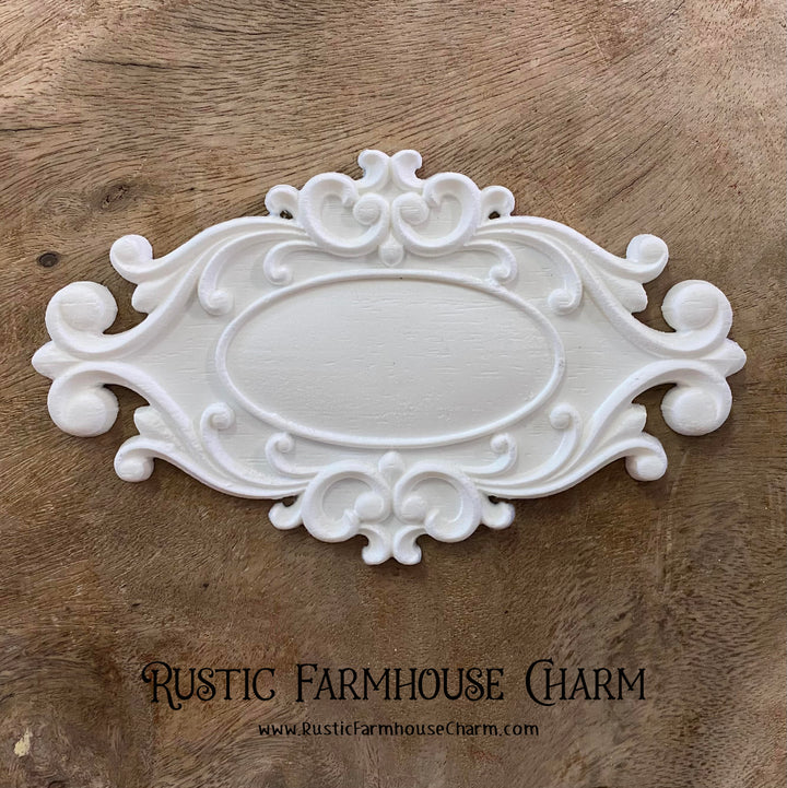 OVAL PLAQUE Resin Applique (unpainted) 20.2cm x 12cm - Rustic Farmhouse Charm