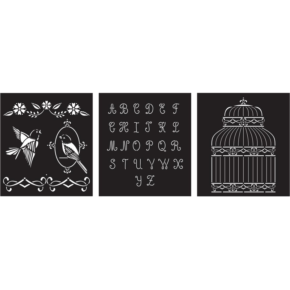 BIRDCAGE Stencil Set of 3 by Plaid FolkArt (21.59cm x 24.13cm) - Rustic Farmhouse Charm