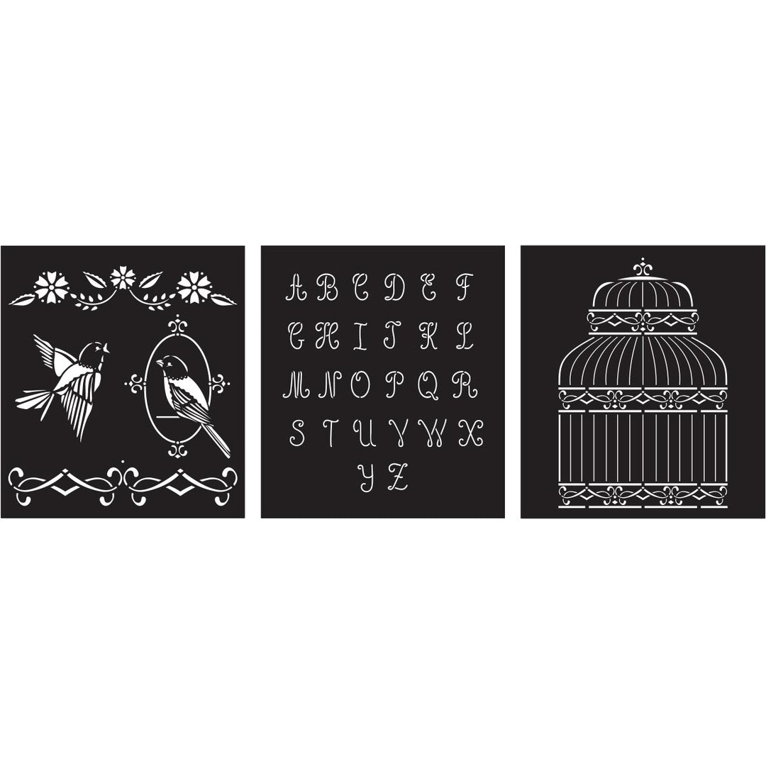 BIRDCAGE Stencil Set of 3 by Plaid FolkArt (21.59cm x 24.13cm) - Rustic Farmhouse Charm
