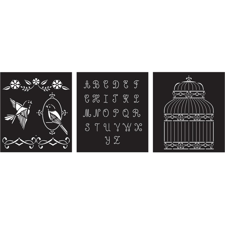 BIRDCAGE Stencil Set of 3 by Plaid FolkArt (21.59cm x 24.13cm) - Rustic Farmhouse Charm