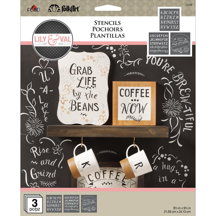 MIXED FONTS Lily & Val™ Stencil Set of 3 by Plaid FolkArt  (21.59cm x 24.13cm) - Rustic Farmhouse Charm