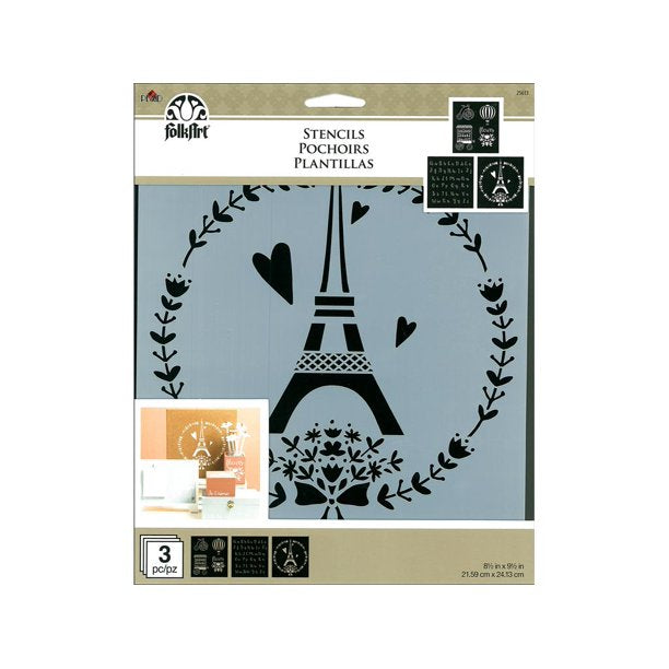 PARIS SWEET Stencil Set of 3 by Plaid FolkArt (21.59cm x 24.13cm) - Rustic Farmhouse Charm