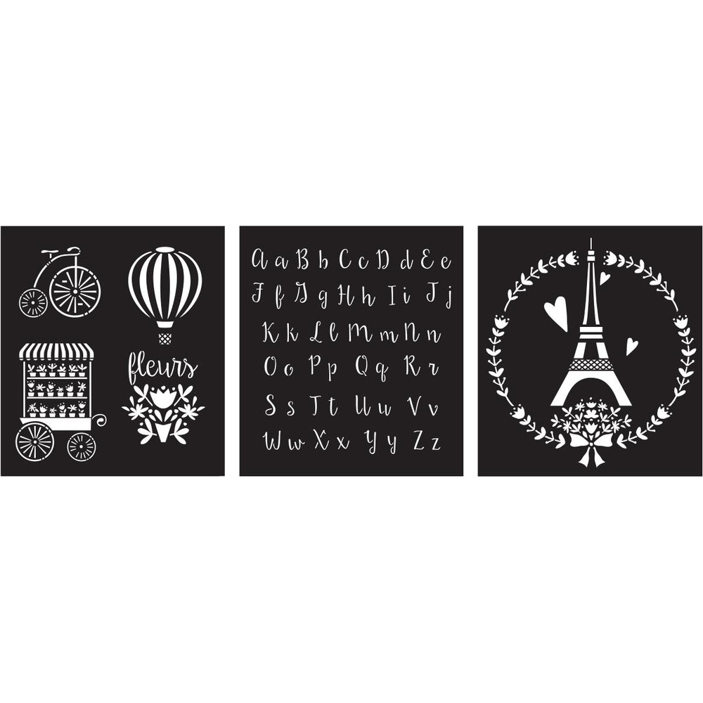 PARIS SWEET Stencil Set of 3 by Plaid FolkArt (21.59cm x 24.13cm) - Rustic Farmhouse Charm