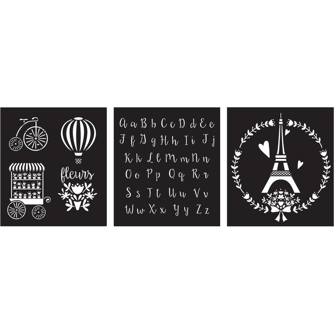 PARIS SWEET Stencil Set of 3 by Plaid FolkArt (21.59cm x 24.13cm) - Rustic Farmhouse Charm