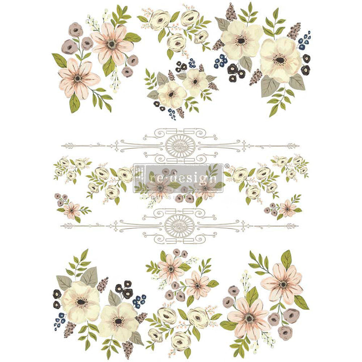 PAINTED FLORALS Redesign Transfer (60.96cm x 88.9cm) - Rustic Farmhouse Charm