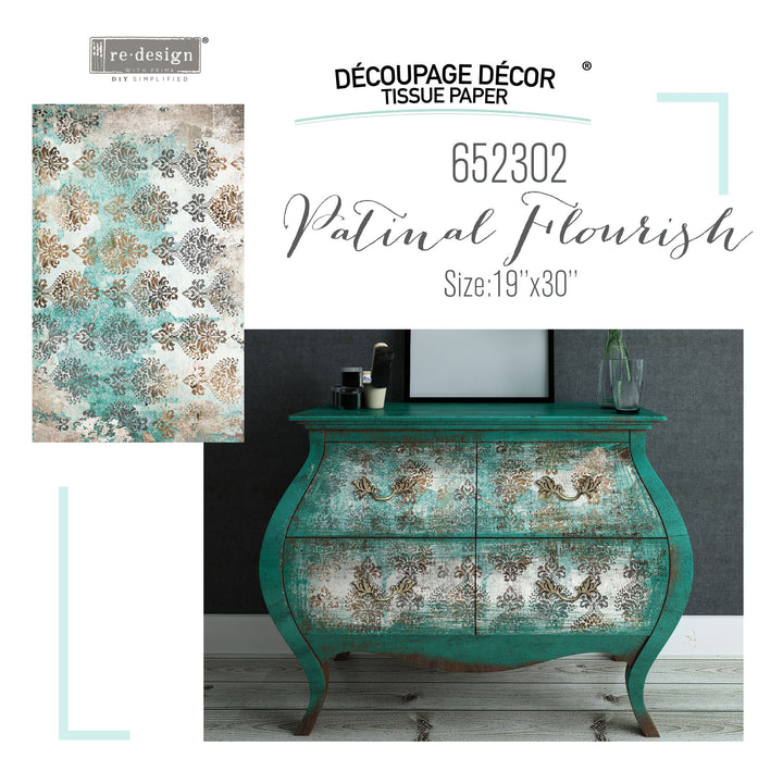 PATINA FLOURISH Redesign Decoupage Tissue Paper 48.26cm x 76.2cm - Rustic Farmhouse Charm