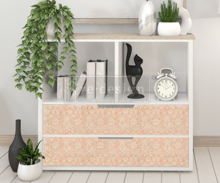 PEACH DAMASK Redesign Decoupage Paper (76.2cm x 48.26cm) - Rustic Farmhouse Charm