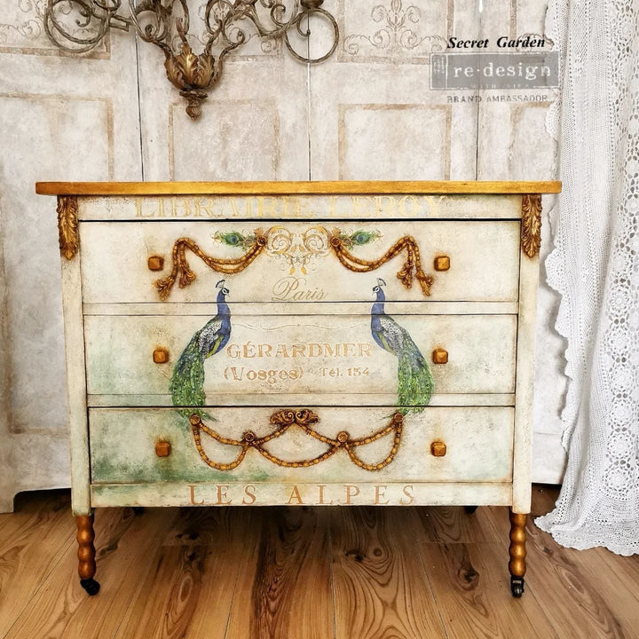 PEACOCK PARADISE Redesign Transfer (3 sheets, each 15.24cm x 30.48cm) - Rustic Farmhouse Charm