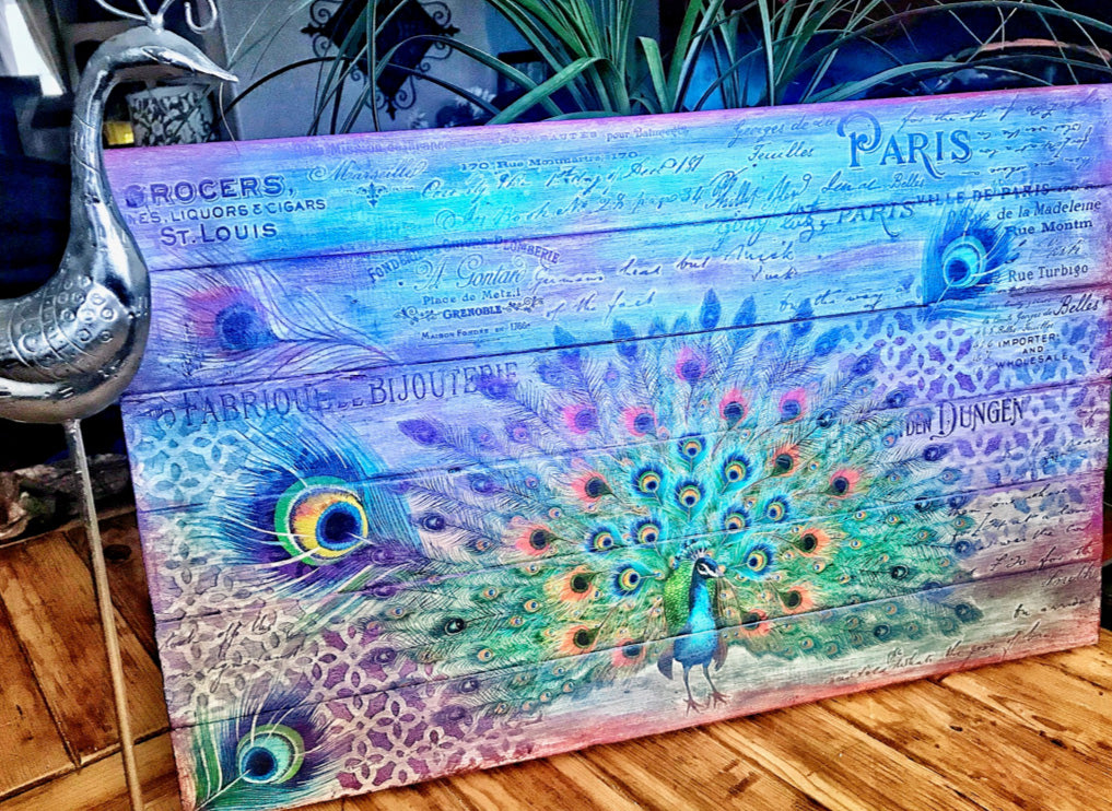PEACOCK DREAMS Redesign Transfer (83.82cm x 60.96cm) - Rustic Farmhouse Charm