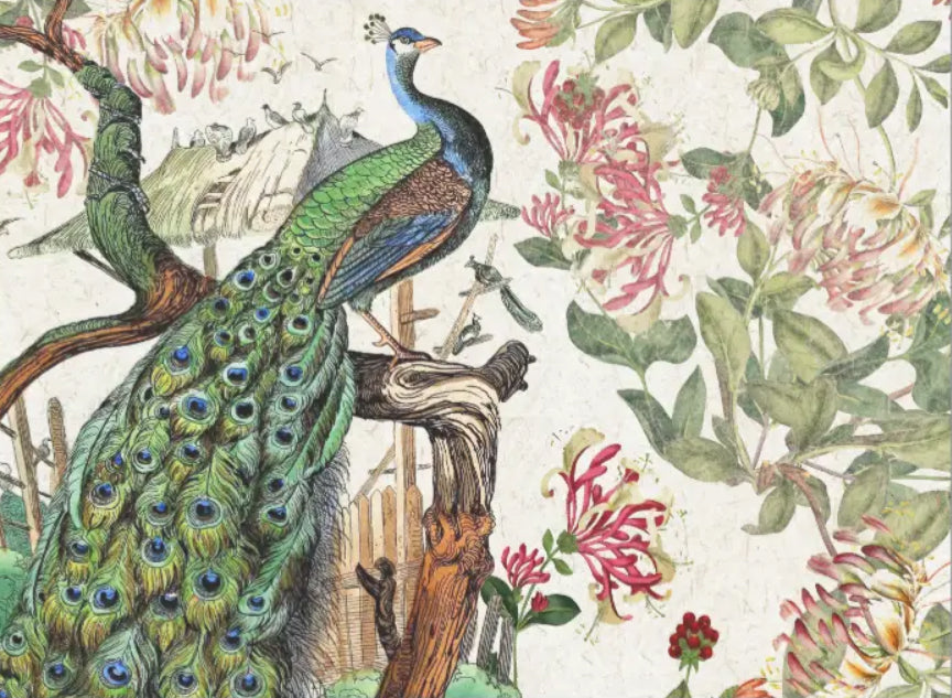 Decoupage Tissue Paper - Peacock & Honeysuckle Florals (43.18cm x 58.42cm) - Rustic Farmhouse Charm