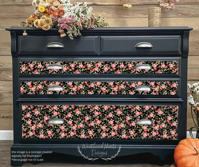 Dixie Belle Decoupage Rice Paper - PEONY PATTERN (A1 size) - Rustic Farmhouse Charm