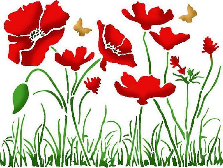 POPPIES Stencil by Stamperia (20cm x 15cm) - Rustic Farmhouse Charm