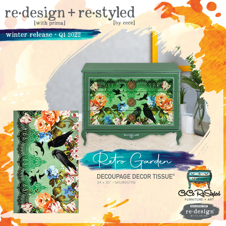 CECE RETRO GARDEN Redesign Decoupage Tissue Paper 48.26cm x 76.2cm - Rustic Farmhouse Charm
