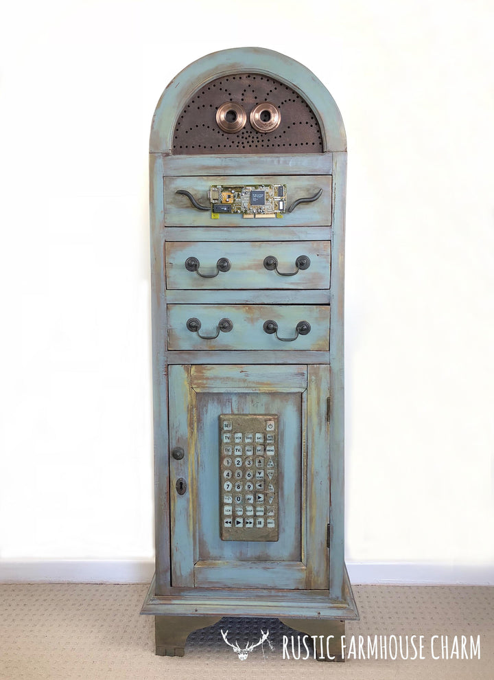 "Chip" the Robot Cabinet - Rustic Farmhouse Charm