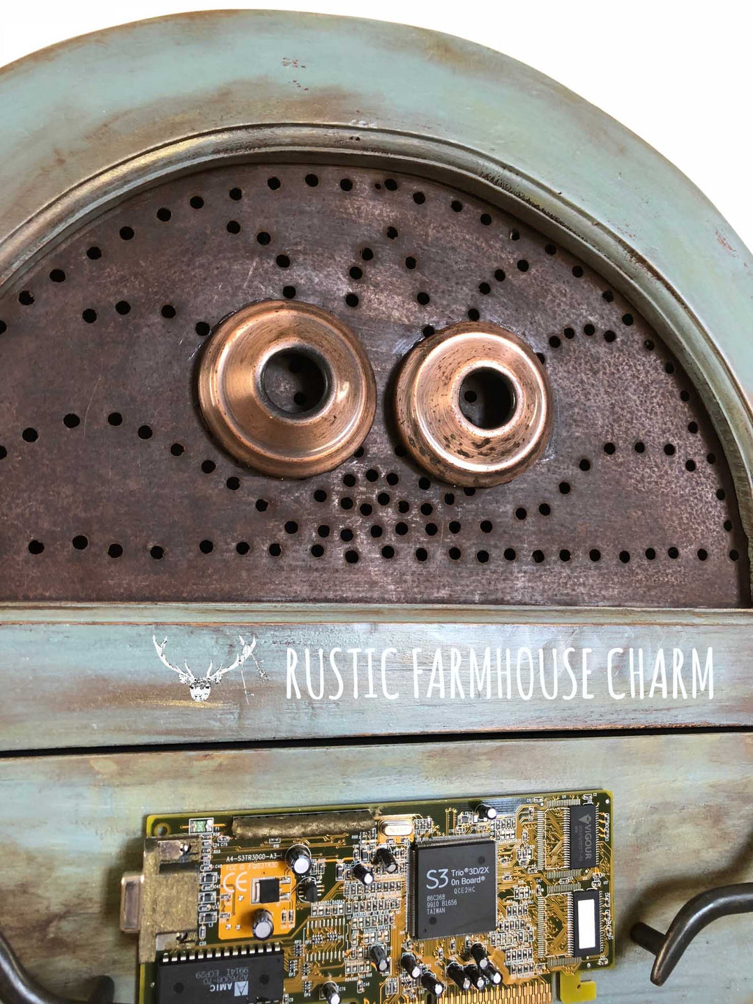 "Chip" the Robot Cabinet - Rustic Farmhouse Charm