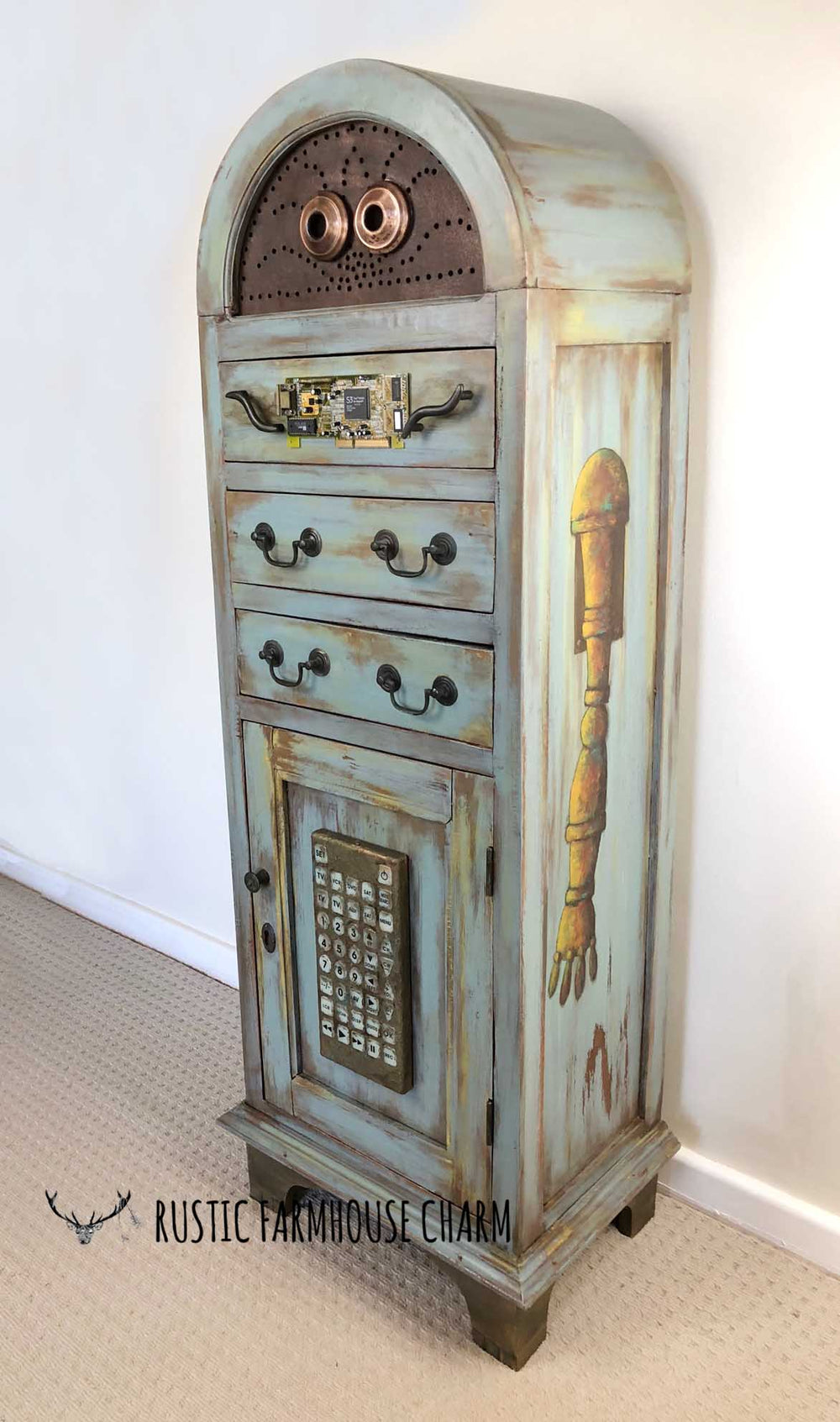 "Chip" the Robot Cabinet - Rustic Farmhouse Charm