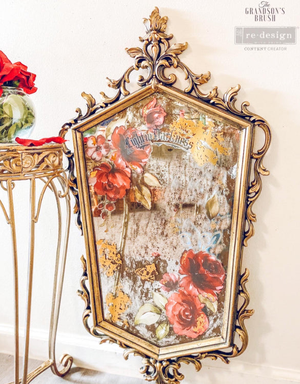 ROSE & ROUGE (part gold) Redesign Transfer (81.3cm x 61cm) - Rustic Farmhouse Charm