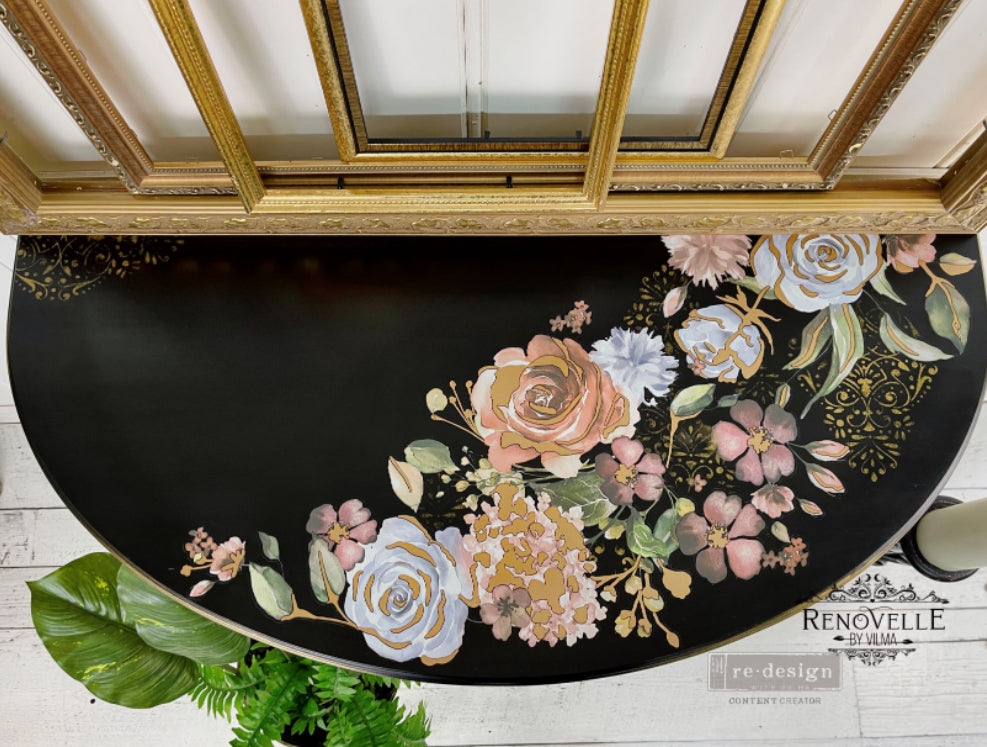 ROSE & ROUGE (part gold) Redesign Transfer (81.3cm x 61cm) - Rustic Farmhouse Charm