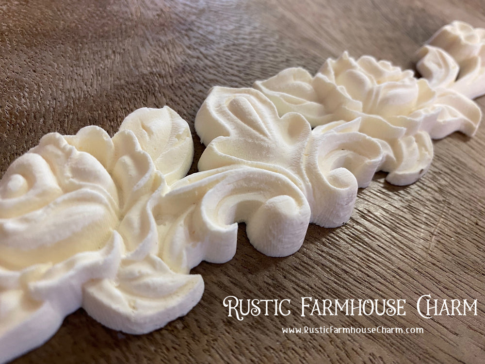 ROSES & LEAVES Resin Applique (unpainted) - Rustic Farmhouse Charm