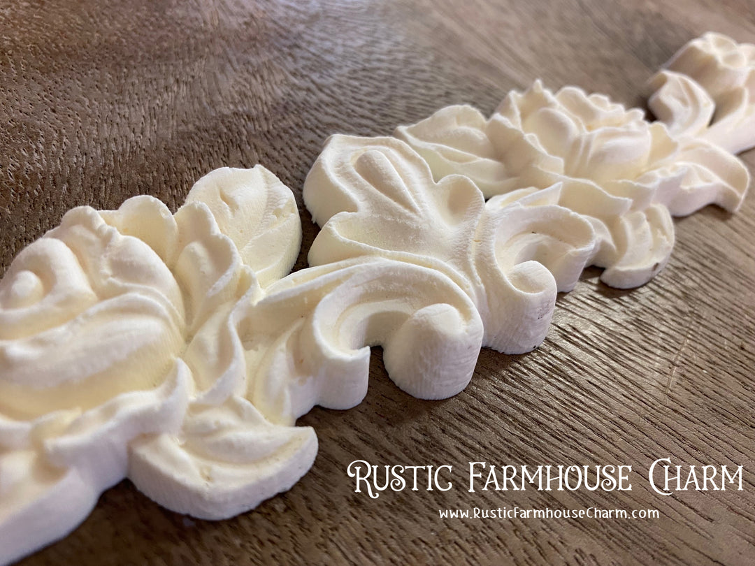 ROSES & LEAVES Resin Applique (unpainted) - Rustic Farmhouse Charm