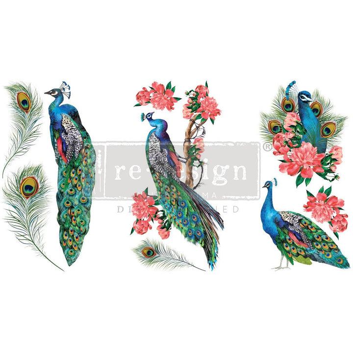 NEW! ROYAL PEACOCK Redesign Transfer (3 sheets, each 15.24cm x 30.48cm) - Rustic Farmhouse Charm