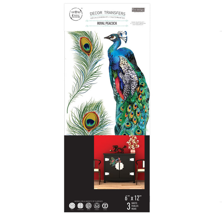 NEW! ROYAL PEACOCK Redesign Transfer (3 sheets, each 15.24cm x 30.48cm) - Rustic Farmhouse Charm
