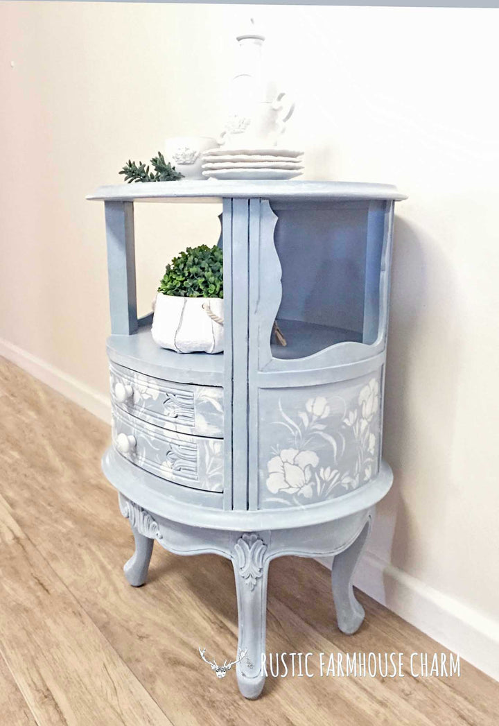 Floral Carved Indian Side Table with Drawers - Rustic Farmhouse Charm